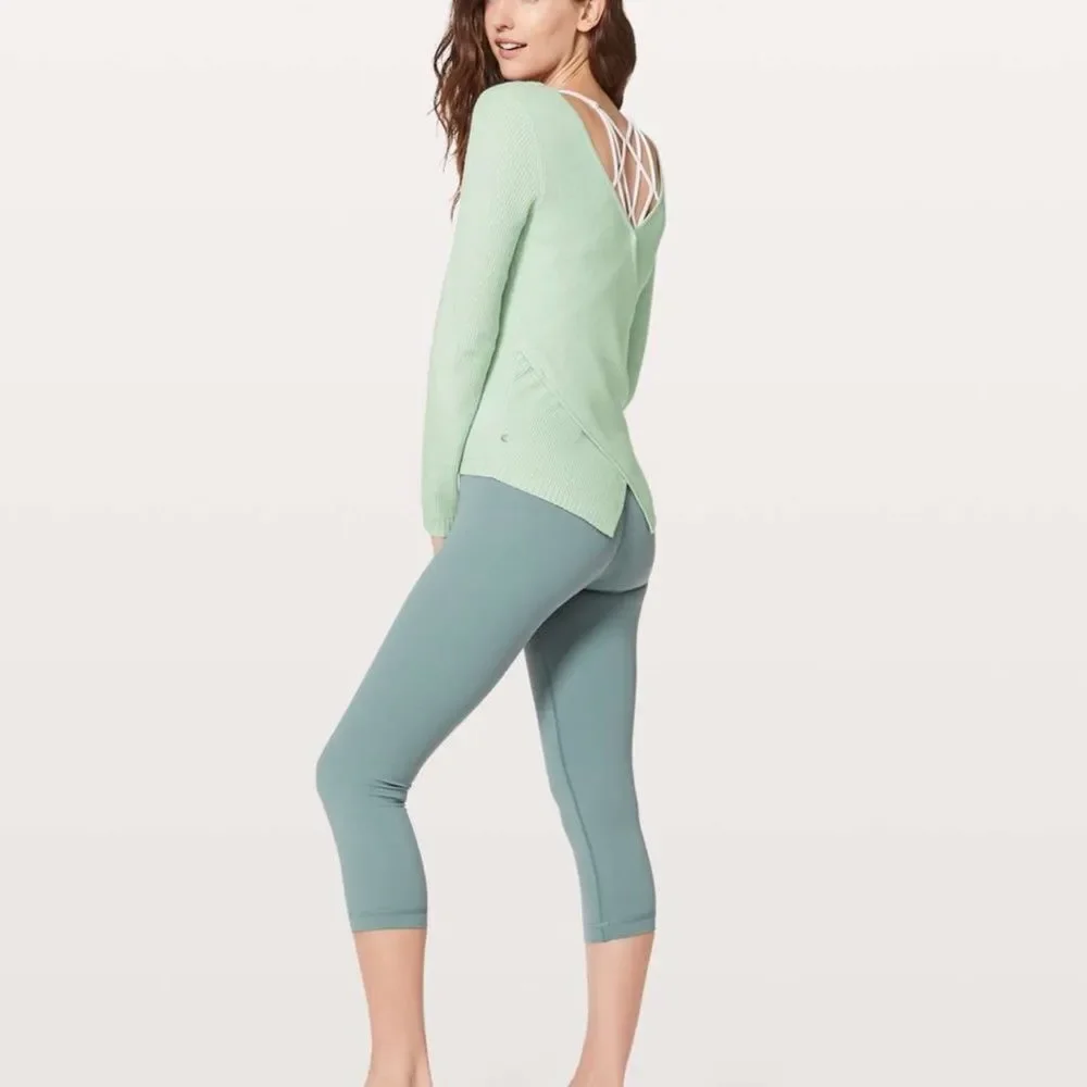 LULULEMON Wrap it Back Sweater Sea Breeze Green Cashmere Knit Top Reversible 4